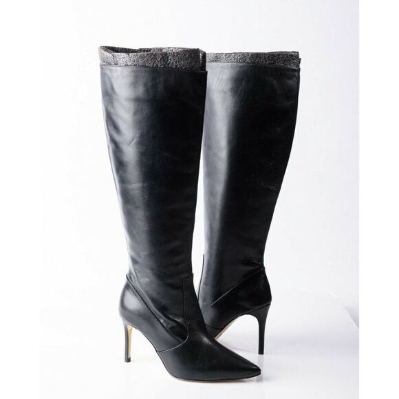 L'Agence Womens Lena Black Leather Tall Boots Sz 36 US 6 Stiletto New No Box - Picture 1 of 9